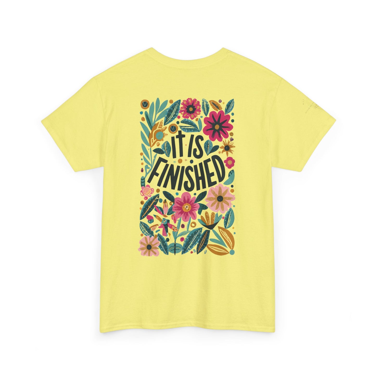 Inspirational Floral Unisex Heavy Cotton Tee - "It Is Finished"
