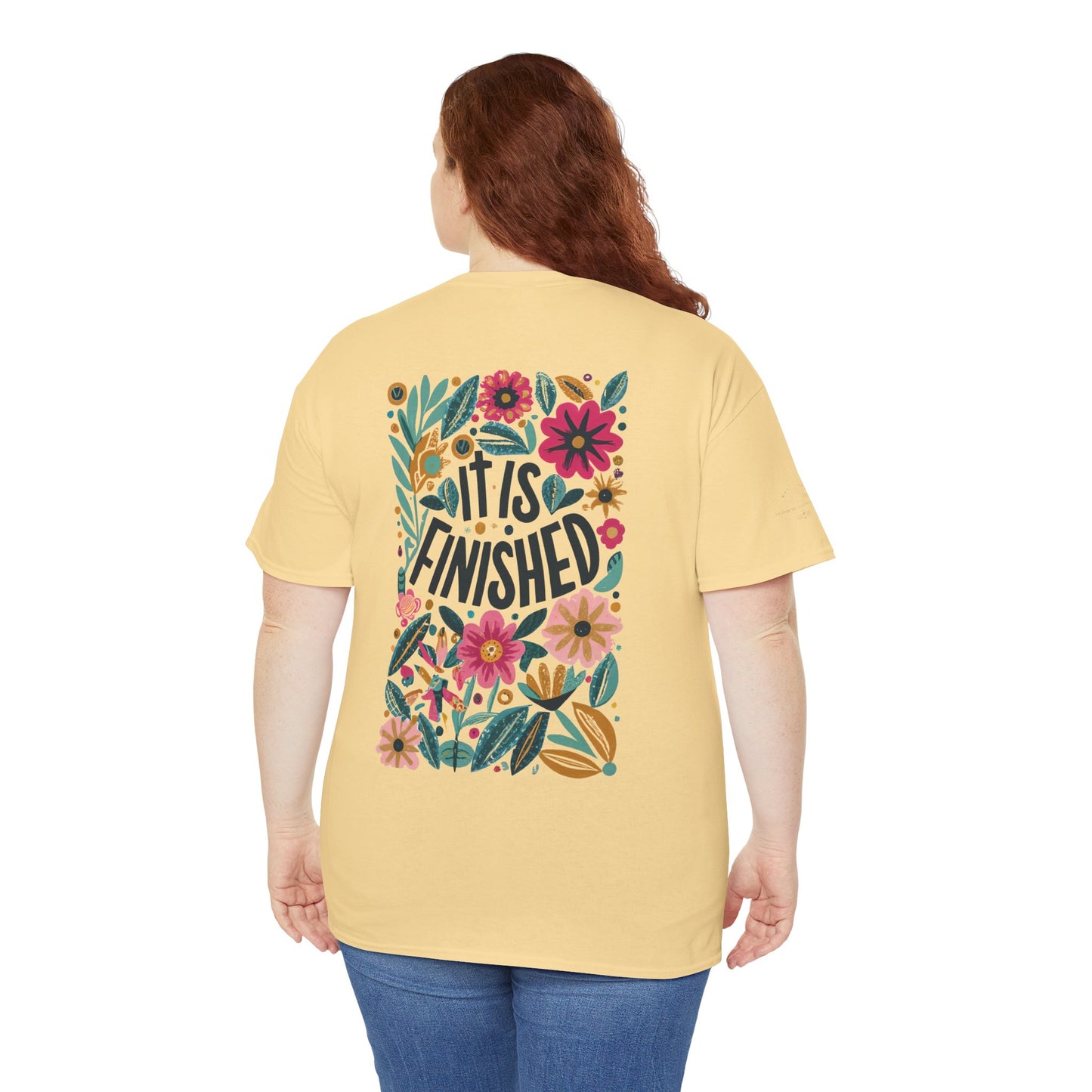 Inspirational Floral Unisex Heavy Cotton Tee - "It Is Finished"
