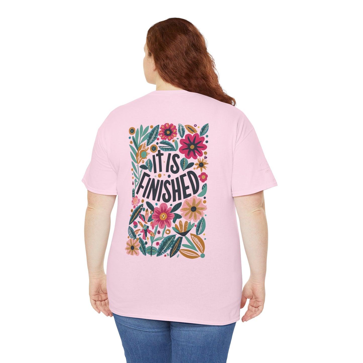 Inspirational Floral Unisex Heavy Cotton Tee - "It Is Finished"