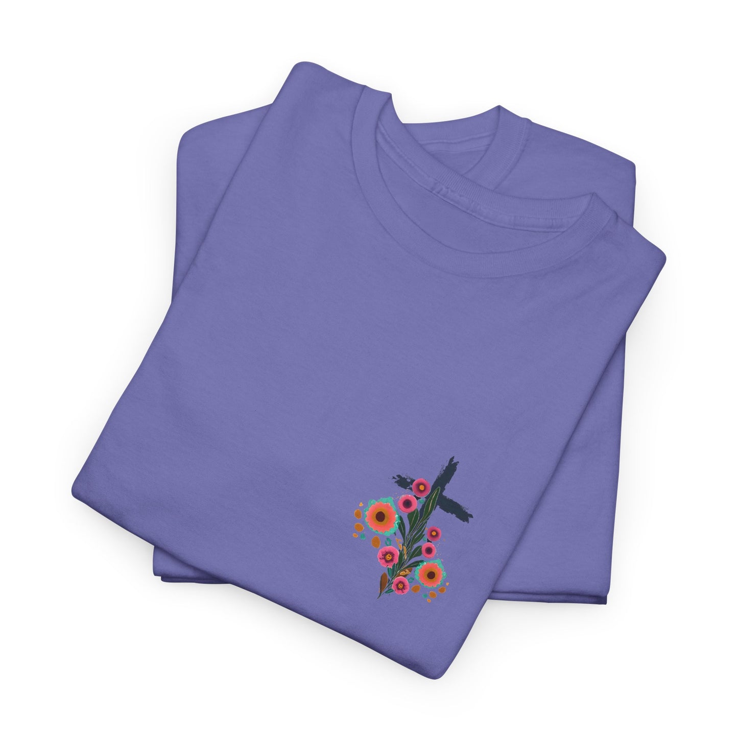 Inspirational Floral Unisex Heavy Cotton Tee - "It Is Finished"