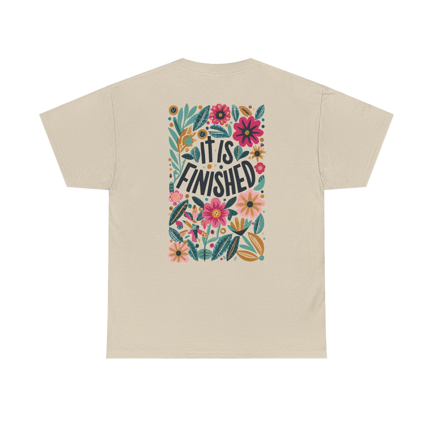 Inspirational Floral Unisex Heavy Cotton Tee - "It Is Finished"