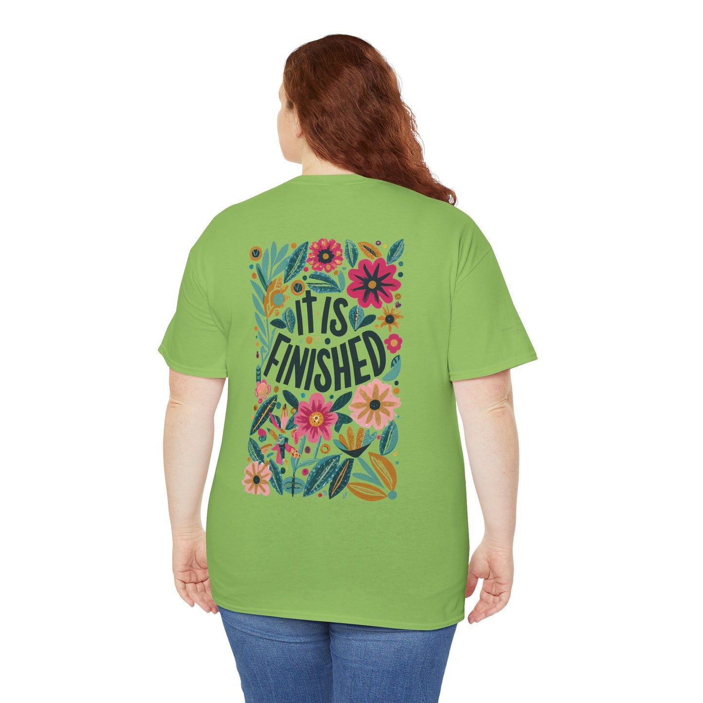 Inspirational Floral Unisex Heavy Cotton Tee - "It Is Finished"