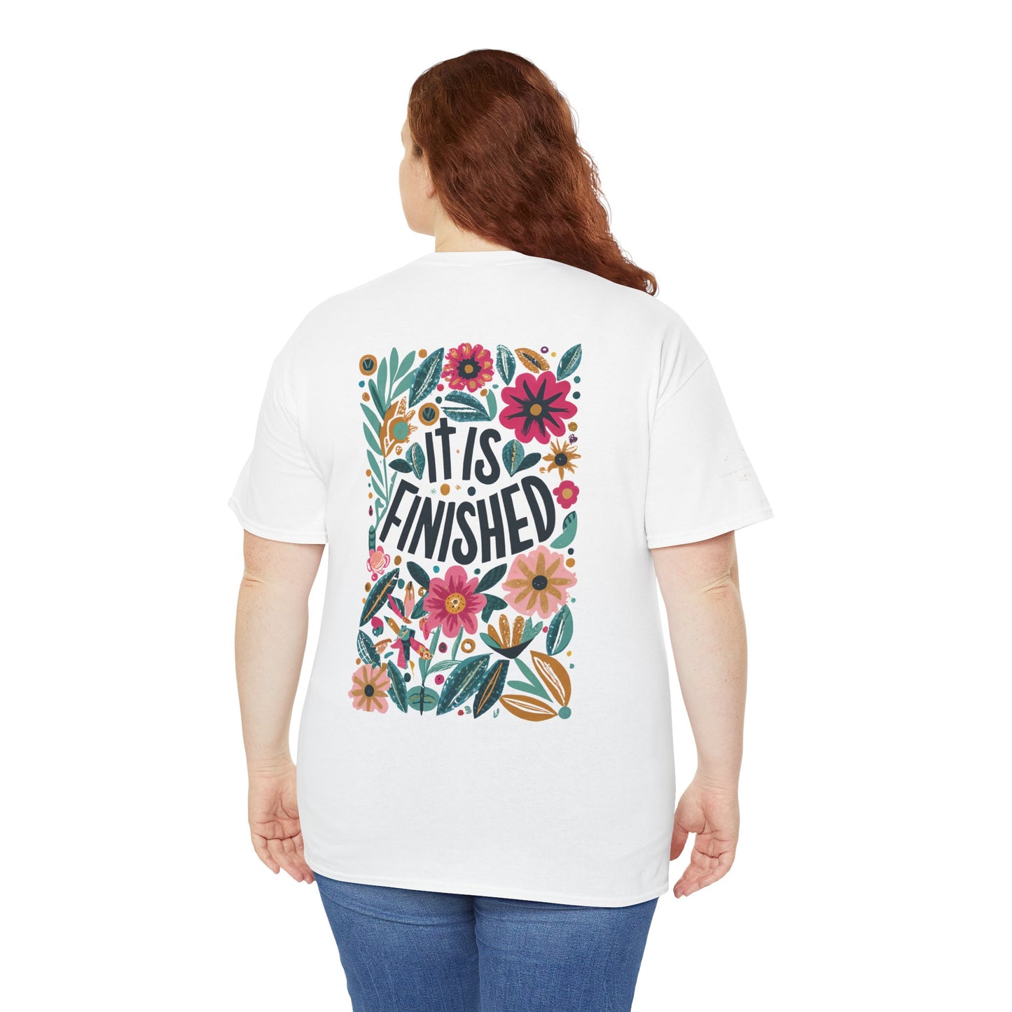 Inspirational Floral Unisex Heavy Cotton Tee - "It Is Finished"