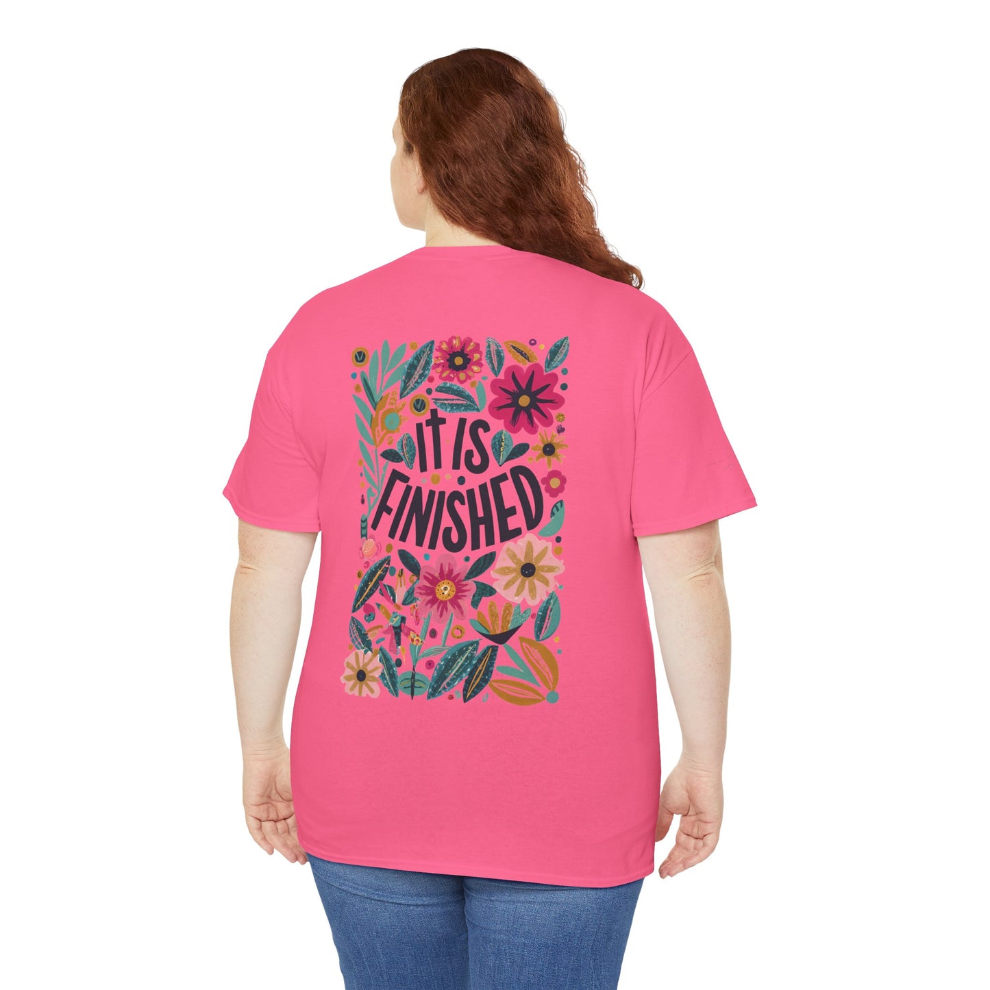 Inspirational Floral Unisex Heavy Cotton Tee - "It Is Finished"