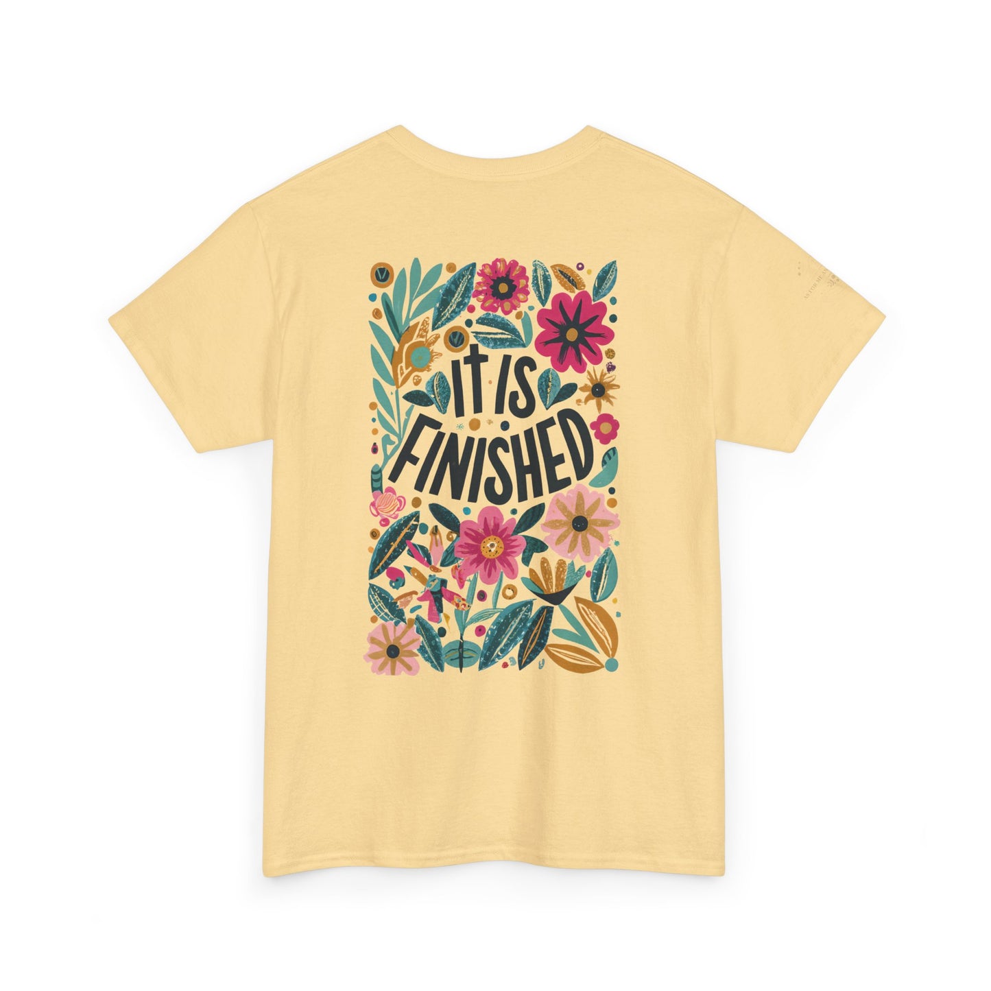 Inspirational Floral Unisex Heavy Cotton Tee - "It Is Finished"