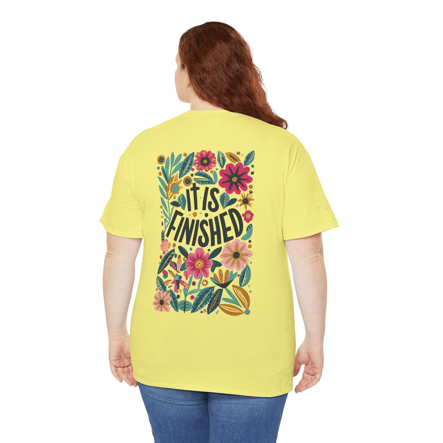 Inspirational Floral Unisex Heavy Cotton Tee - "It Is Finished"