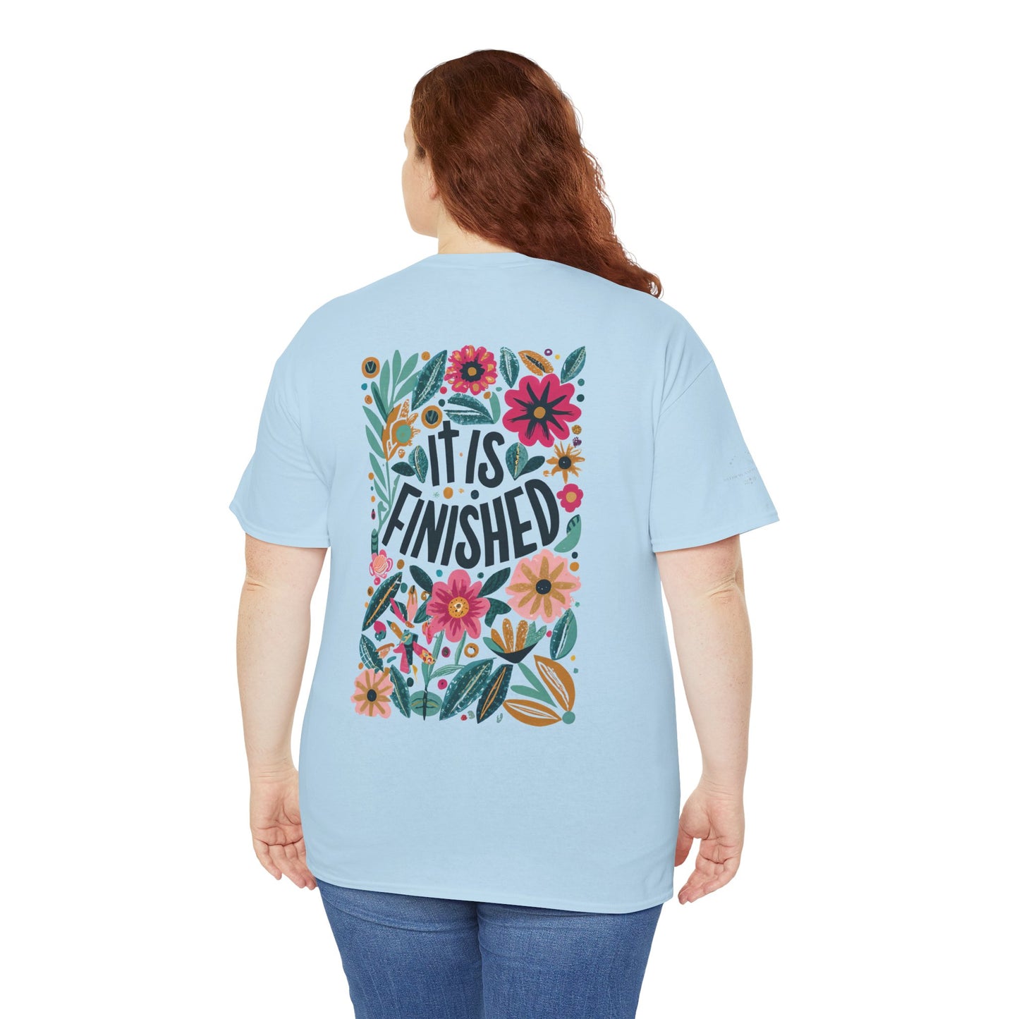 Inspirational Floral Unisex Heavy Cotton Tee - "It Is Finished"