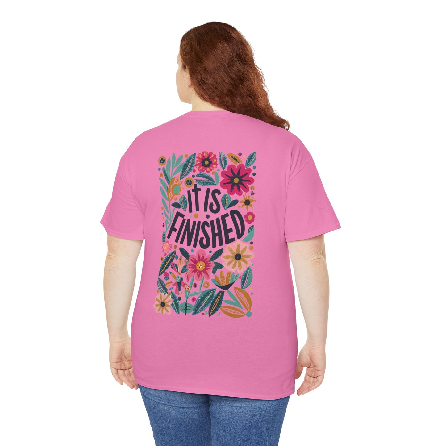 Inspirational Floral Unisex Heavy Cotton Tee - "It Is Finished"