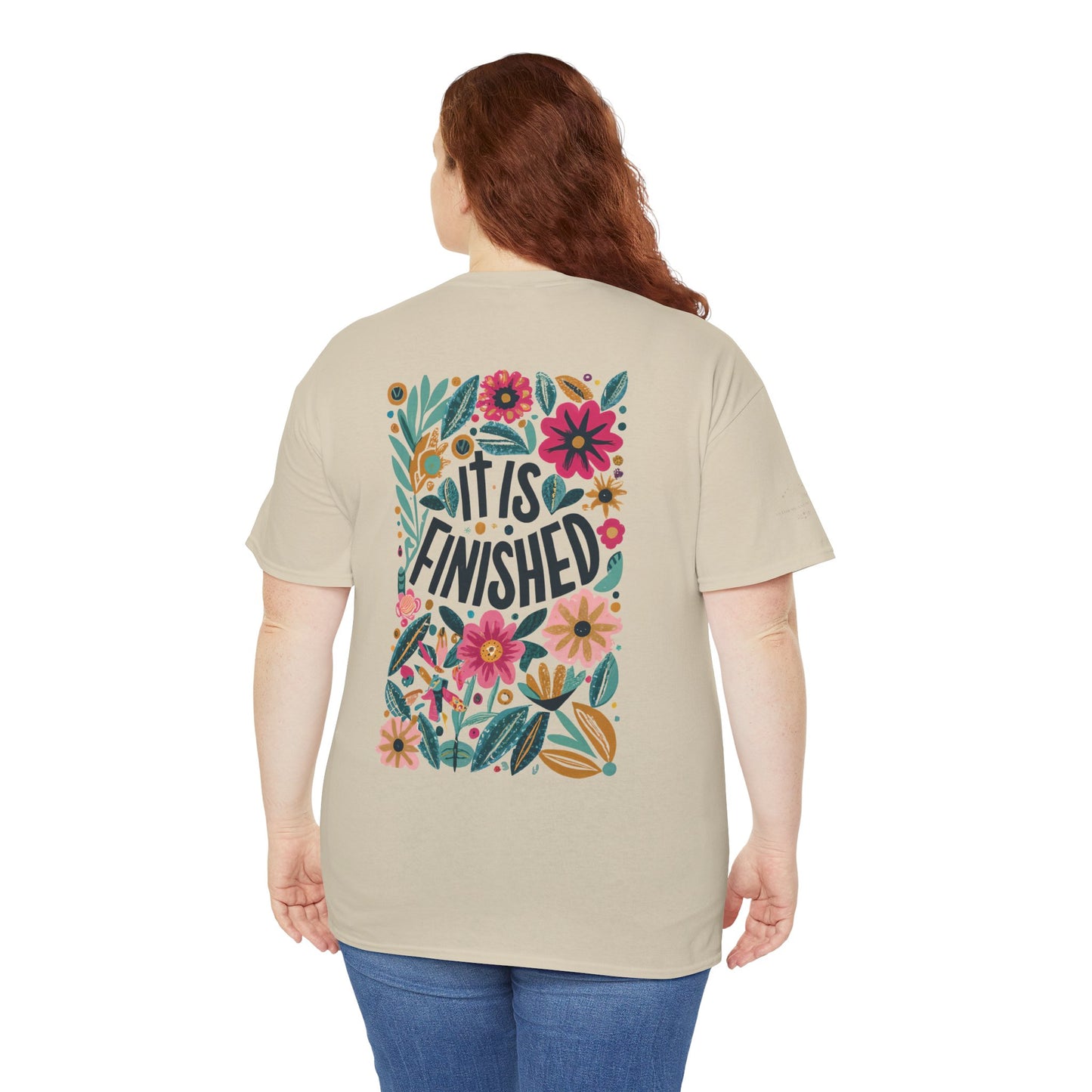 Inspirational Floral Unisex Heavy Cotton Tee - "It Is Finished"