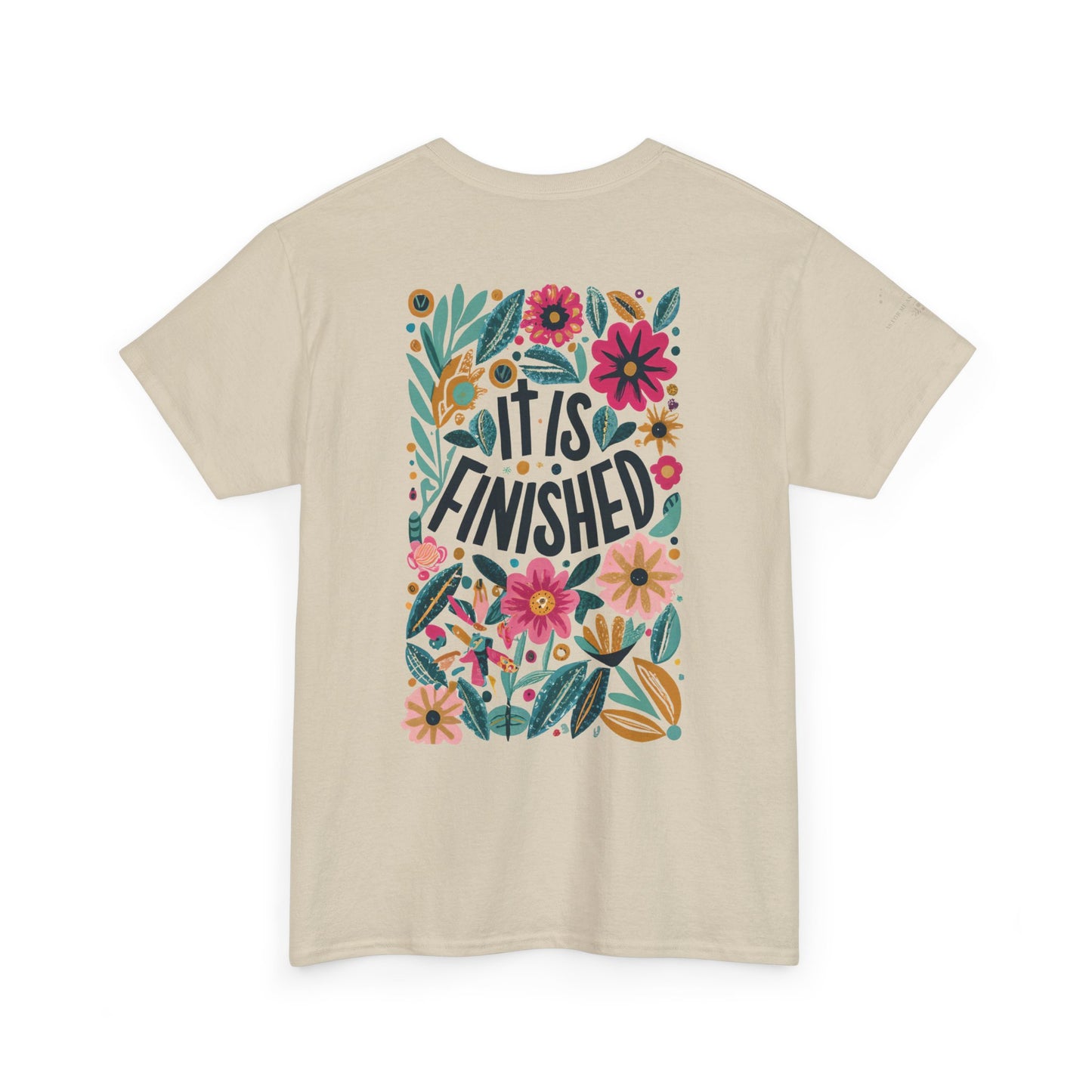Inspirational Floral Unisex Heavy Cotton Tee - "It Is Finished"