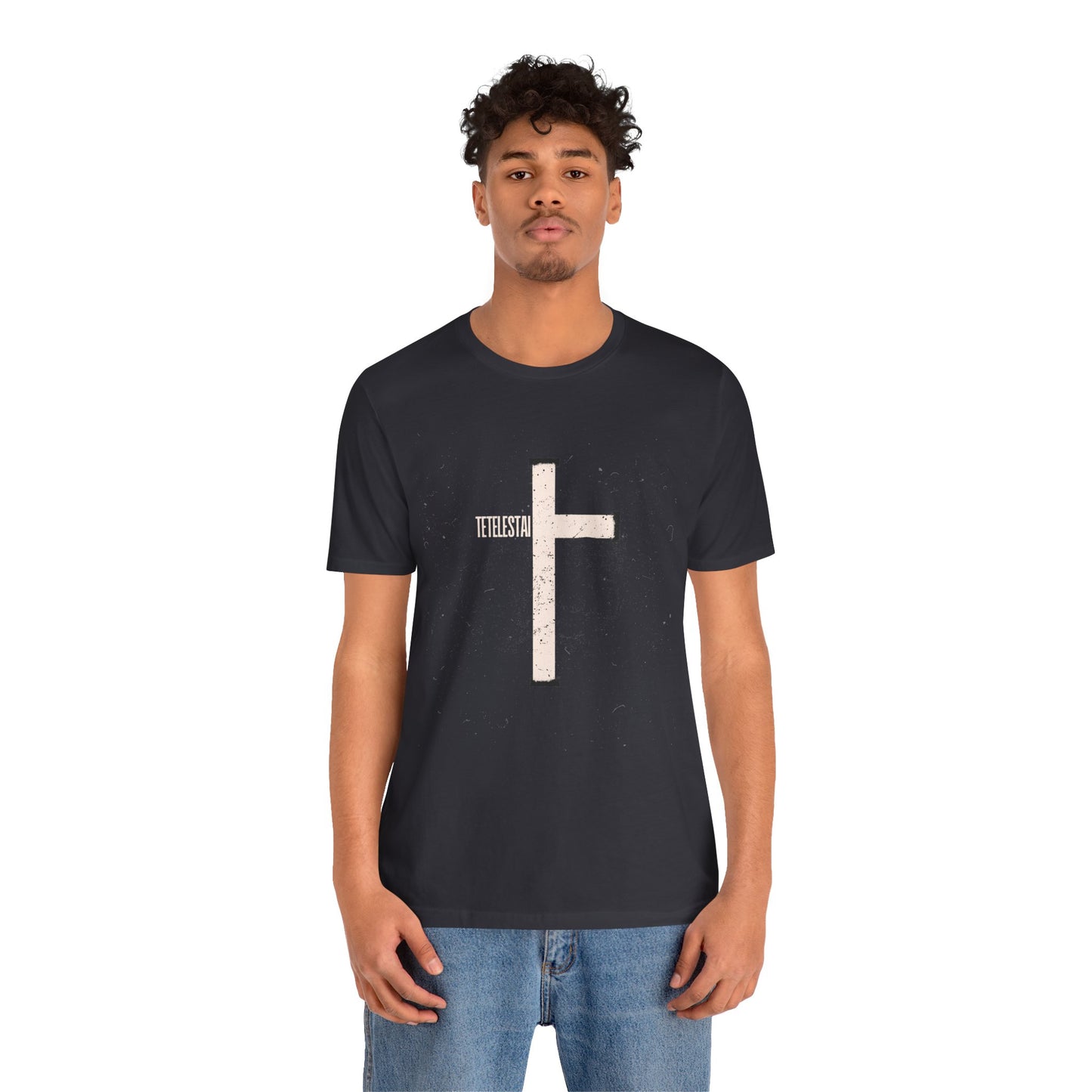 "Tetelestai" Distressed Cross Tee – Faith Worn Boldly
