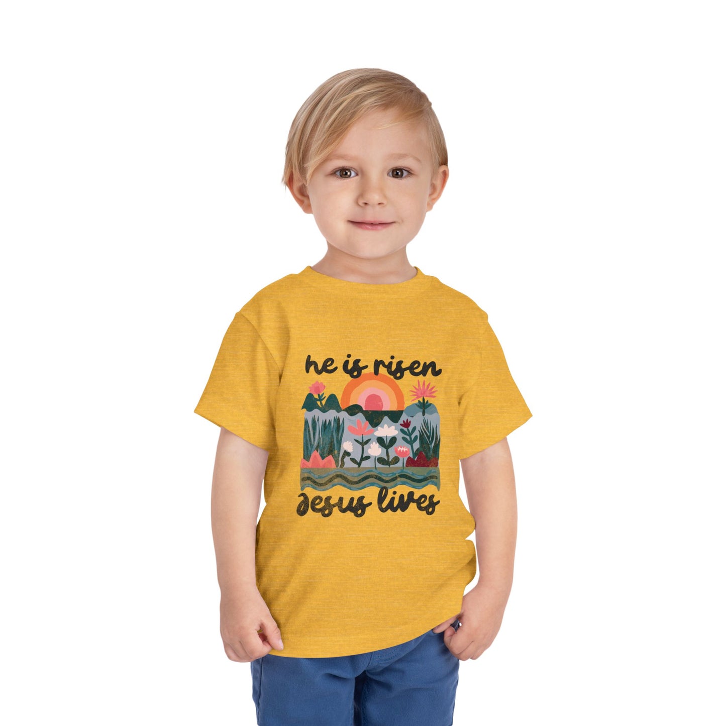 Toddler Short Sleeve Tee - "He is Risen, Jesus Lives" Inspirational Design