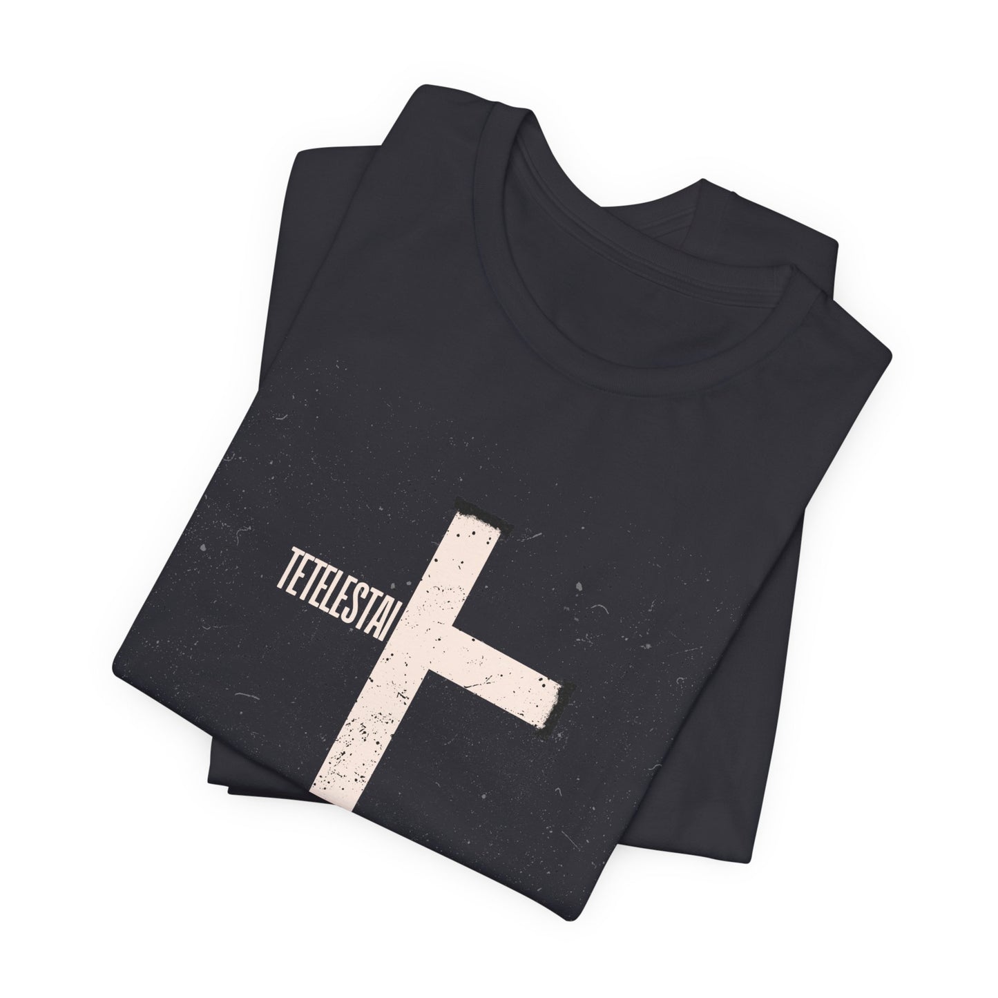 "Tetelestai" Distressed Cross Tee – Faith Worn Boldly