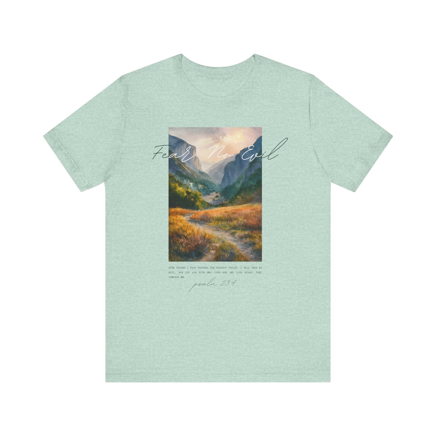 "Fear No Evil" Christian Tee | Psalm 23:4 Inspirational Shirt | Faith-Based Landscape Graphic Tee