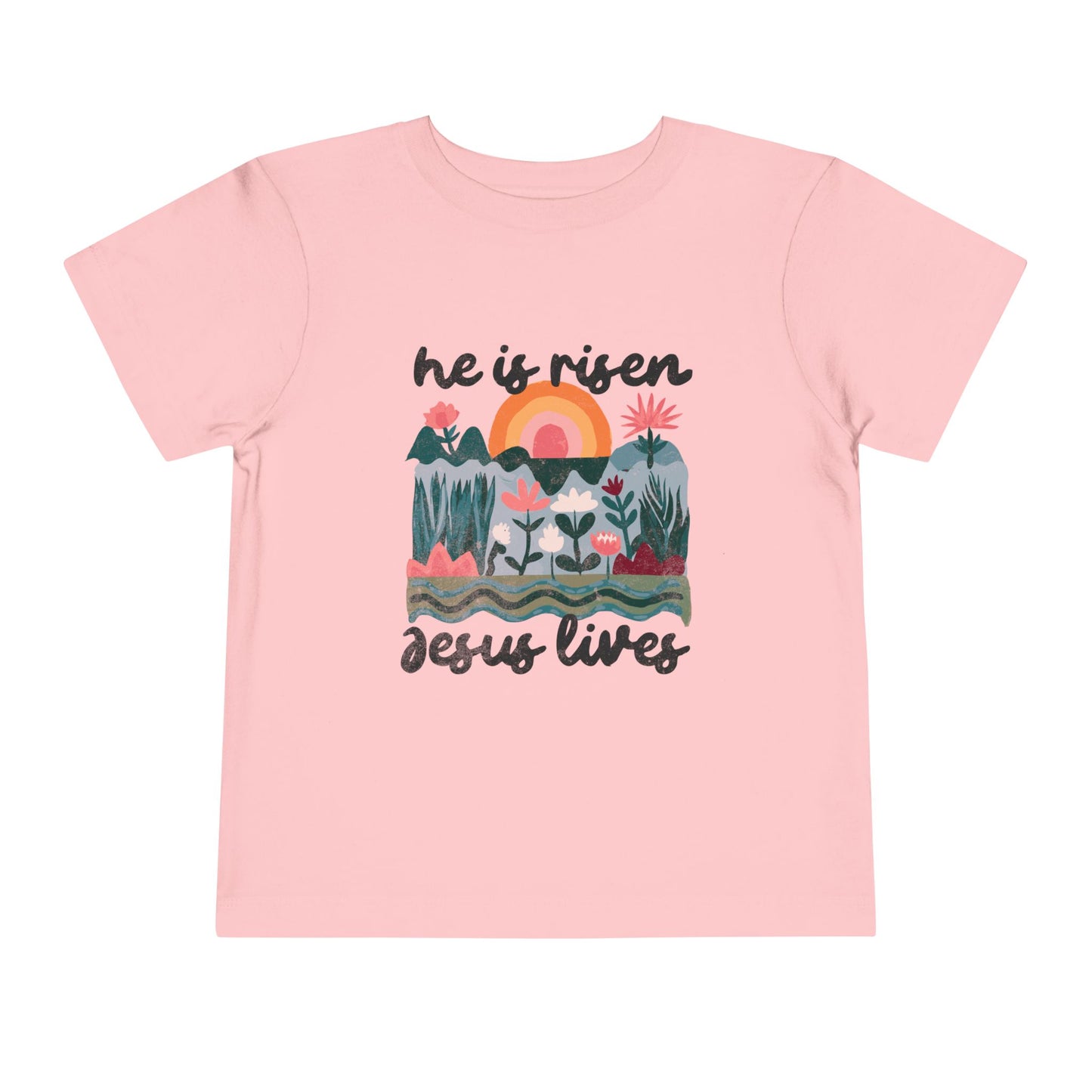 Toddler Short Sleeve Tee - "He is Risen, Jesus Lives" Inspirational Design