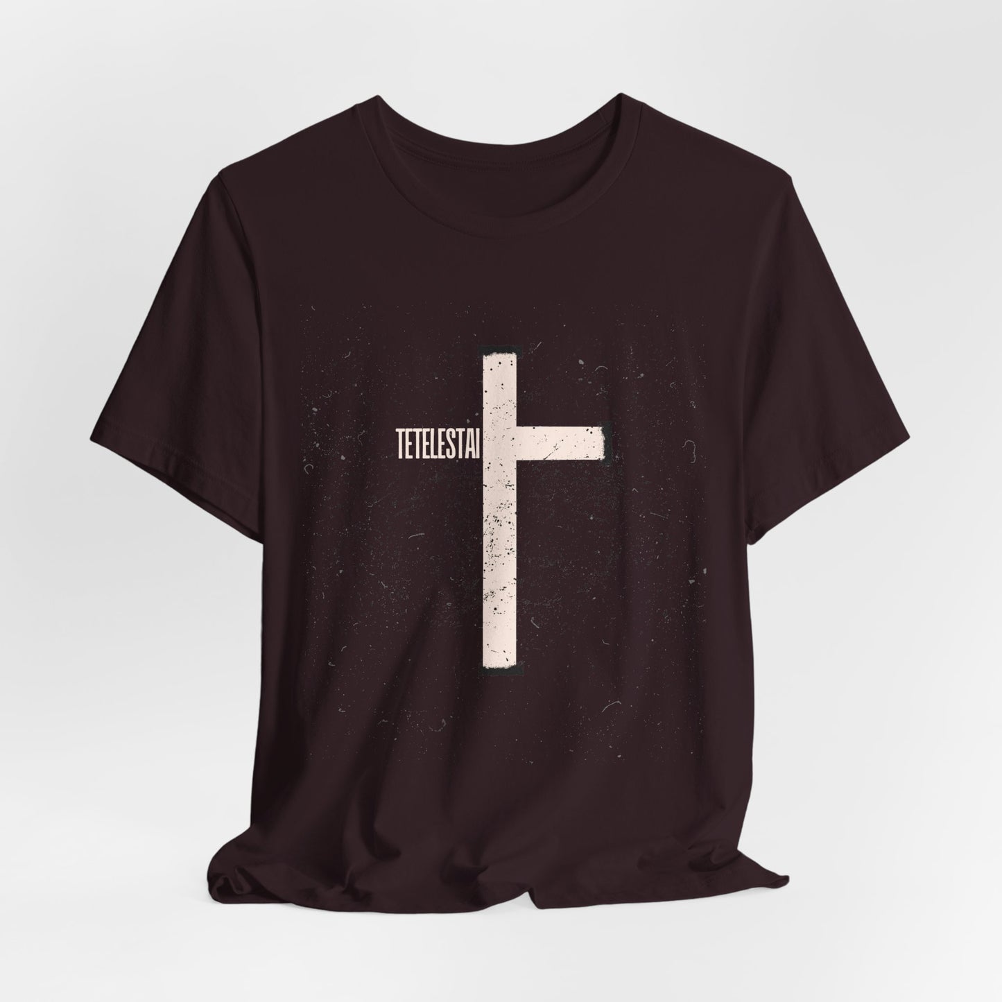 "Tetelestai" Distressed Cross Tee – Faith Worn Boldly
