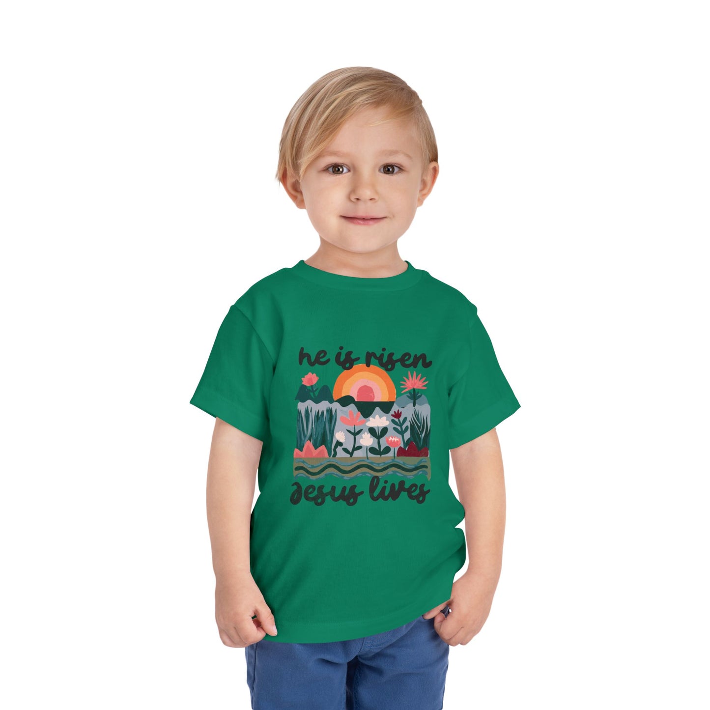 Toddler Short Sleeve Tee - "He is Risen, Jesus Lives" Inspirational Design