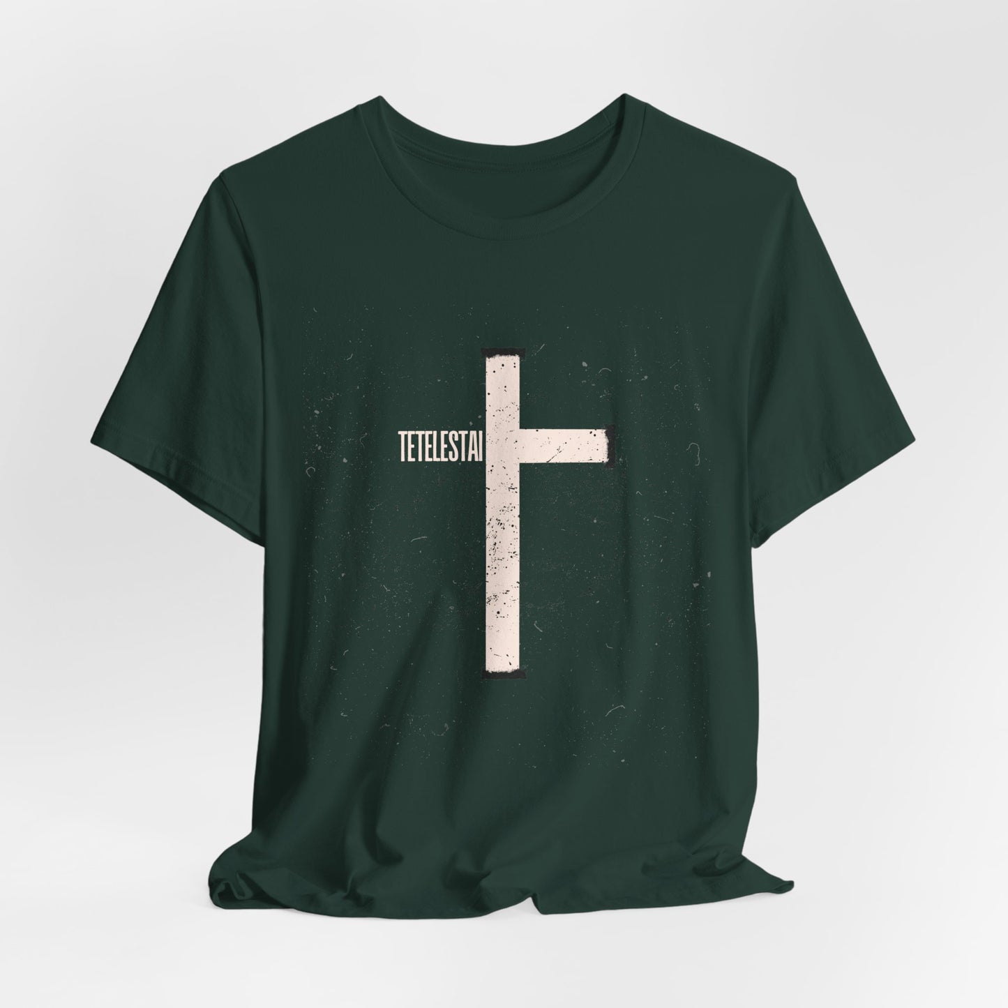 "Tetelestai" Distressed Cross Tee – Faith Worn Boldly