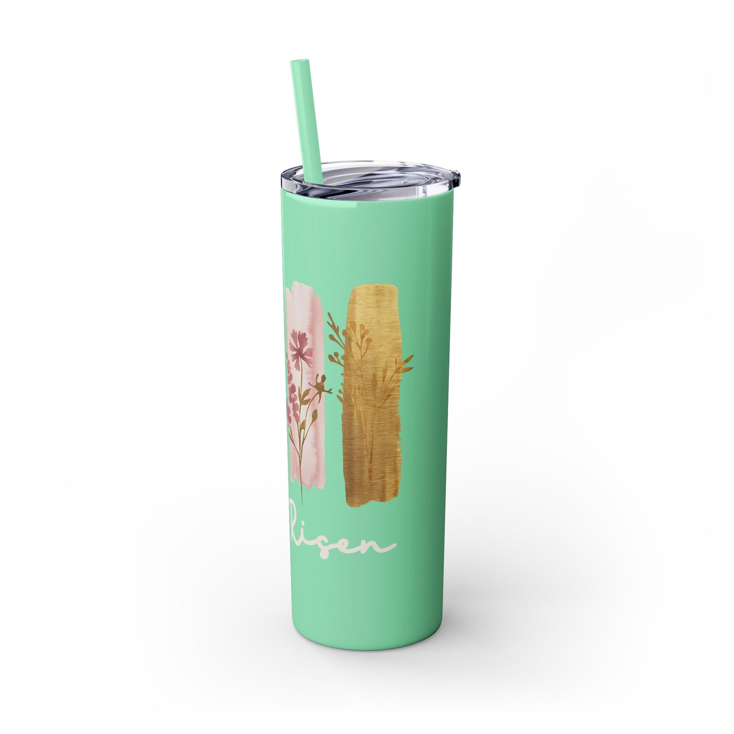 Floral Inspirational Skinny Tumbler with Straw - 20oz - Perfect for Gifts & Daily Use