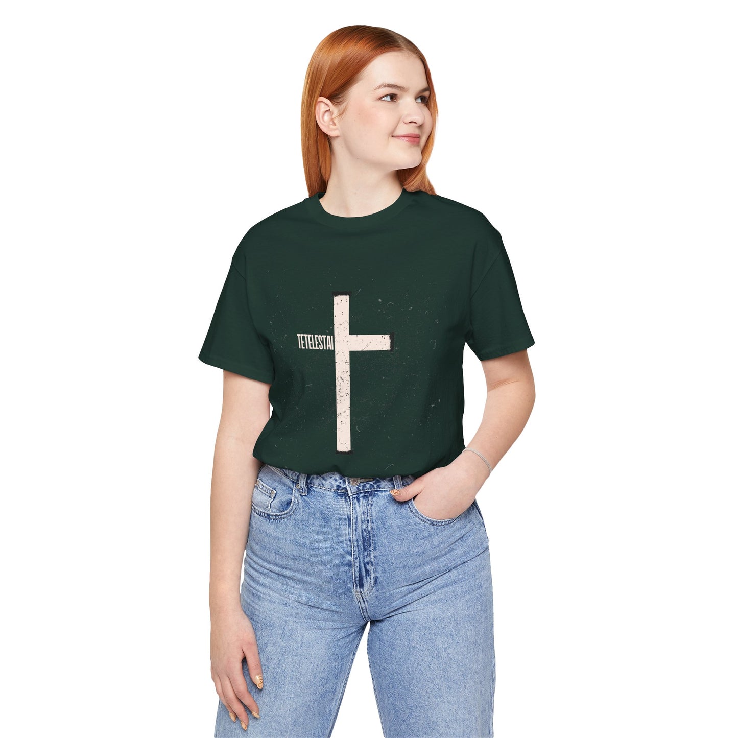 "Tetelestai" Distressed Cross Tee – Faith Worn Boldly