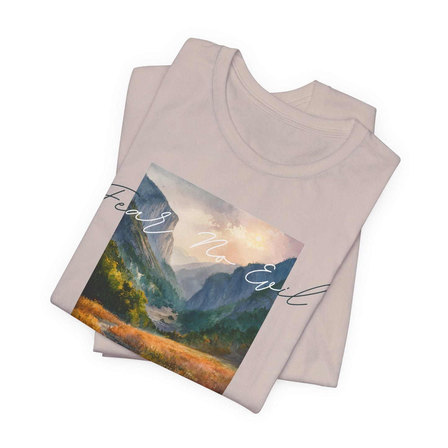 "Fear No Evil" Christian Tee | Psalm 23:4 Inspirational Shirt | Faith-Based Landscape Graphic Tee