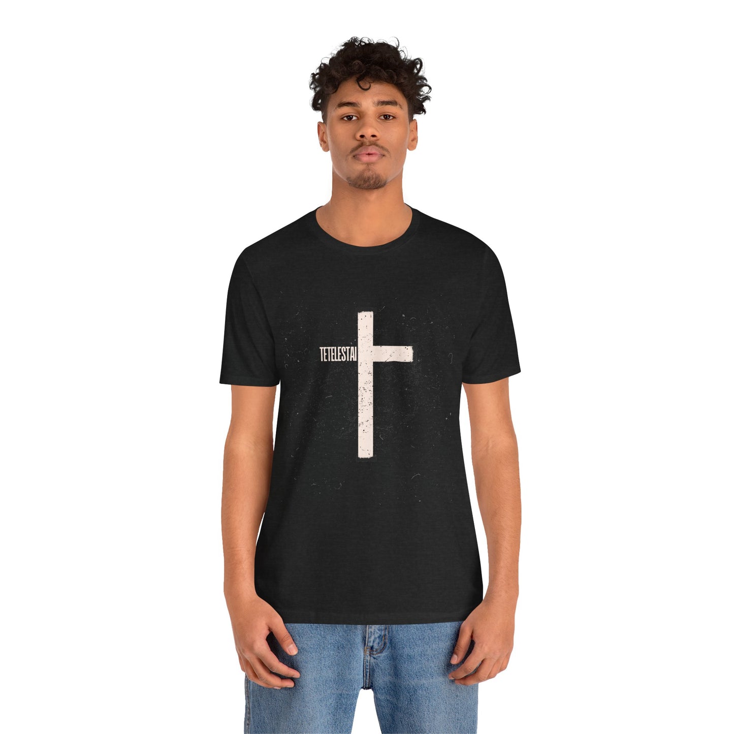 "Tetelestai" Distressed Cross Tee – Faith Worn Boldly