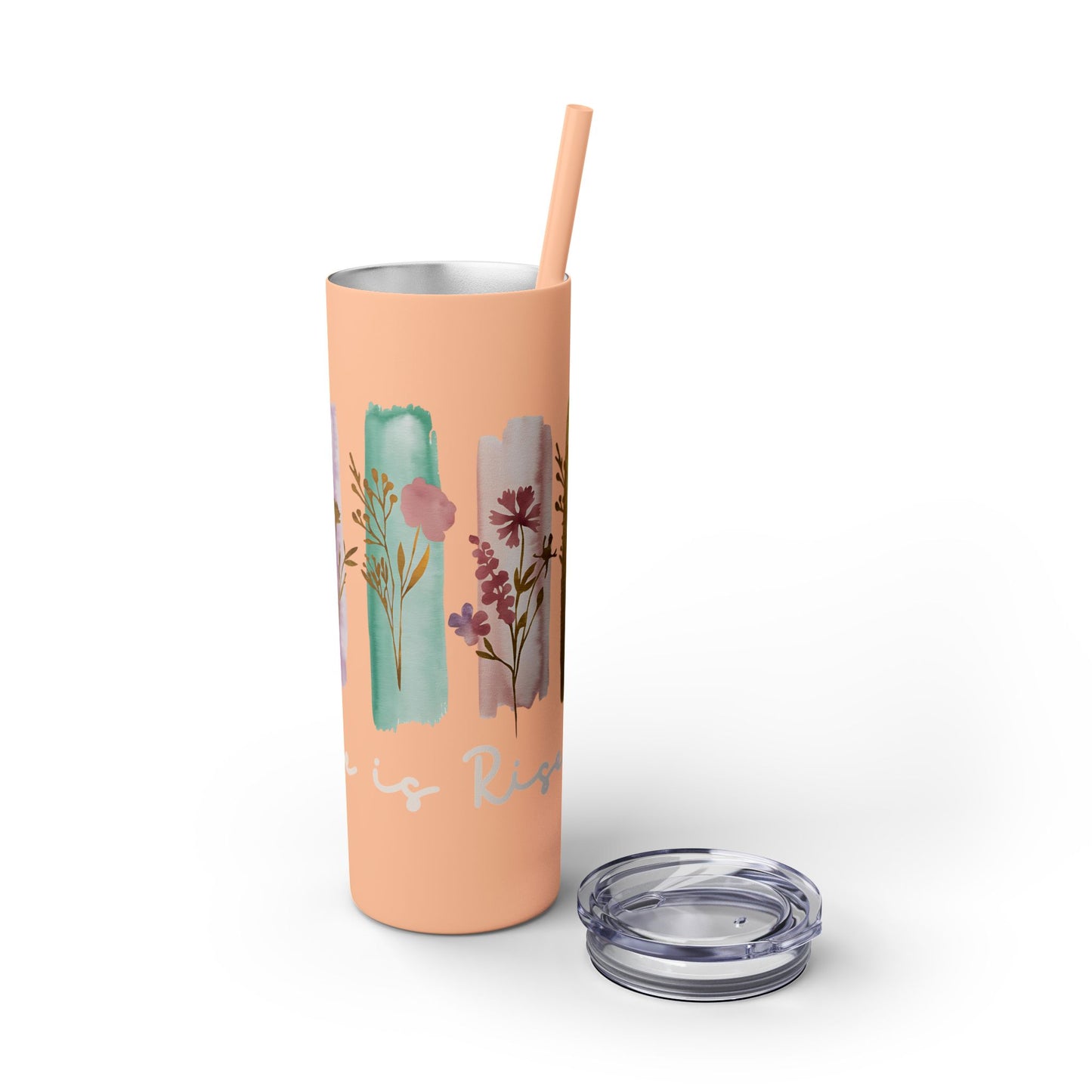 Floral Inspirational Skinny Tumbler with Straw - 20oz - Perfect for Gifts & Daily Use