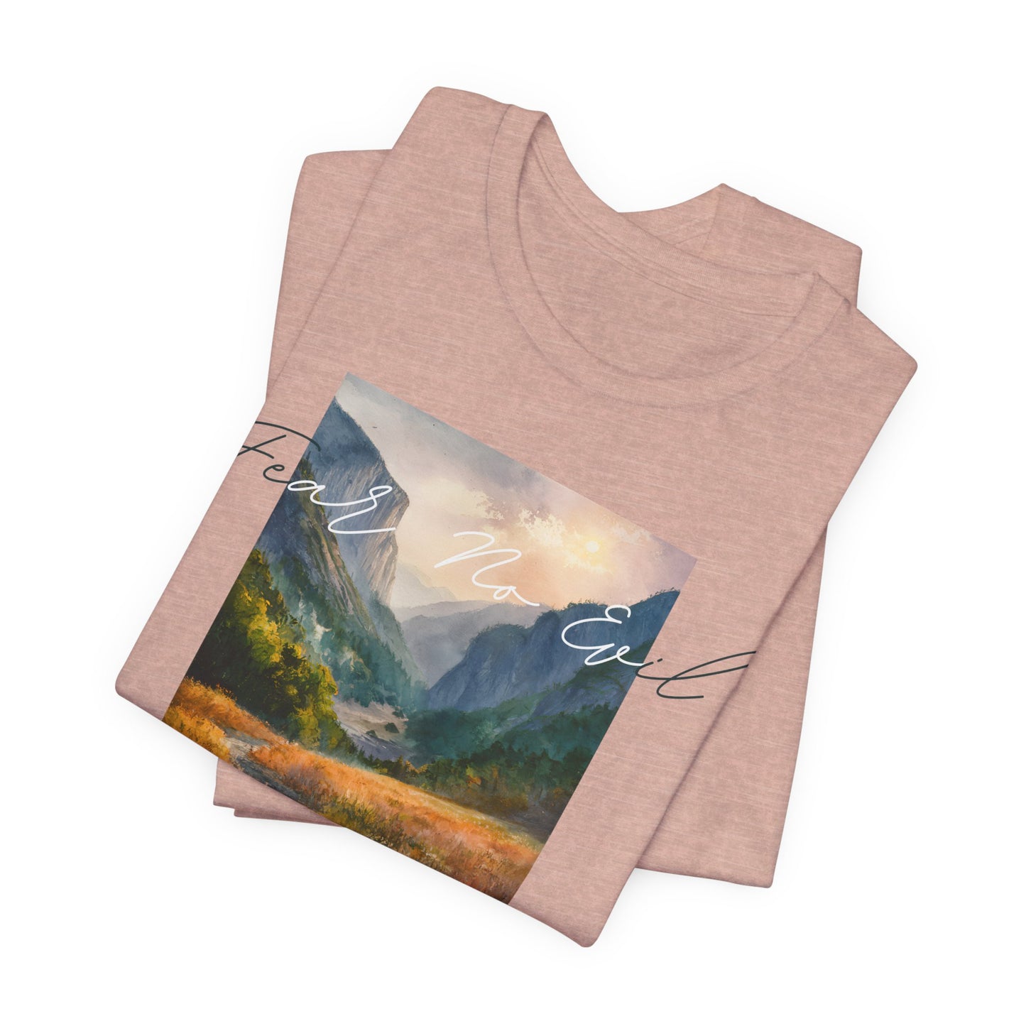 "Fear No Evil" Christian Tee | Psalm 23:4 Inspirational Shirt | Faith-Based Landscape Graphic Tee