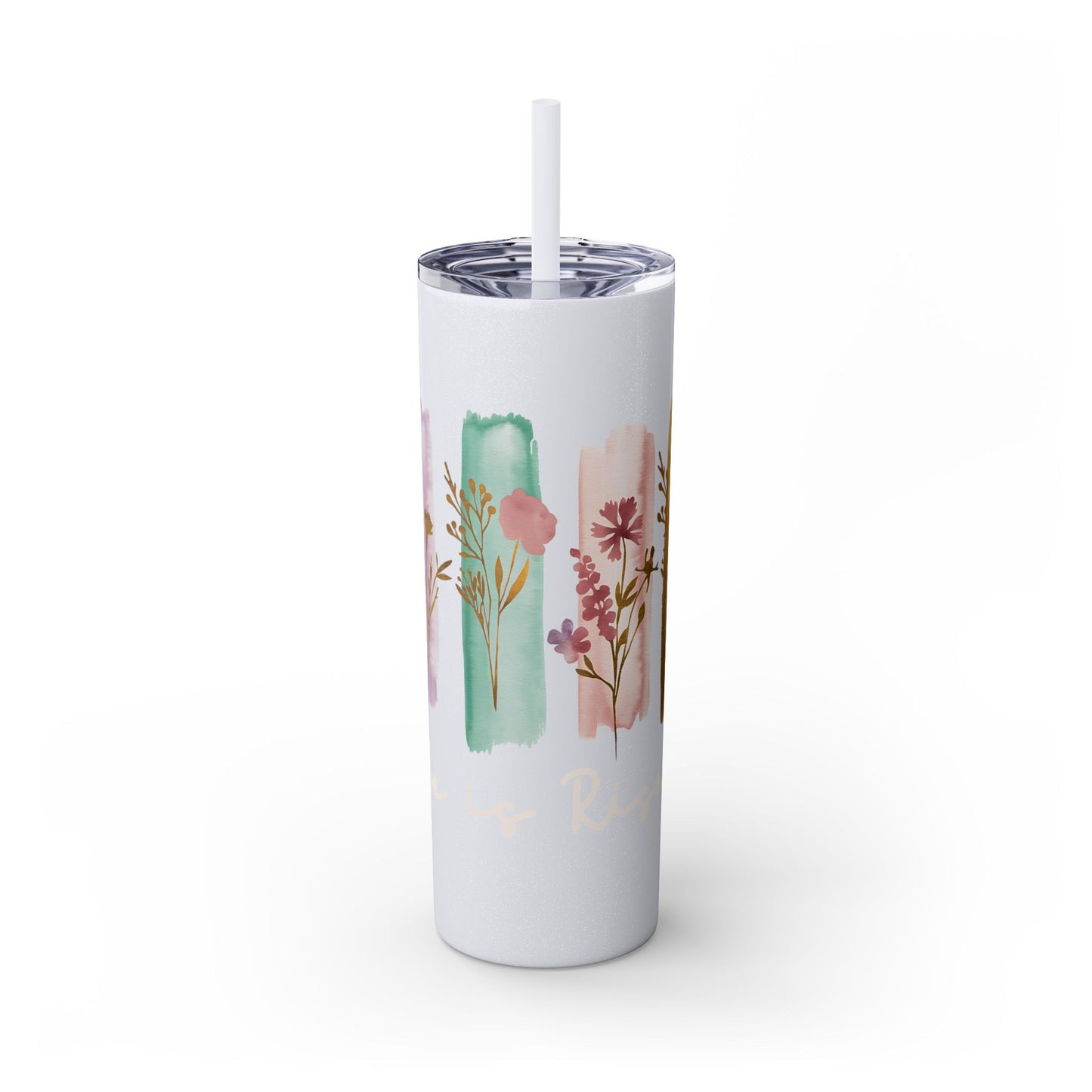 Floral Inspirational Skinny Tumbler with Straw - 20oz - Perfect for Gifts & Daily Use