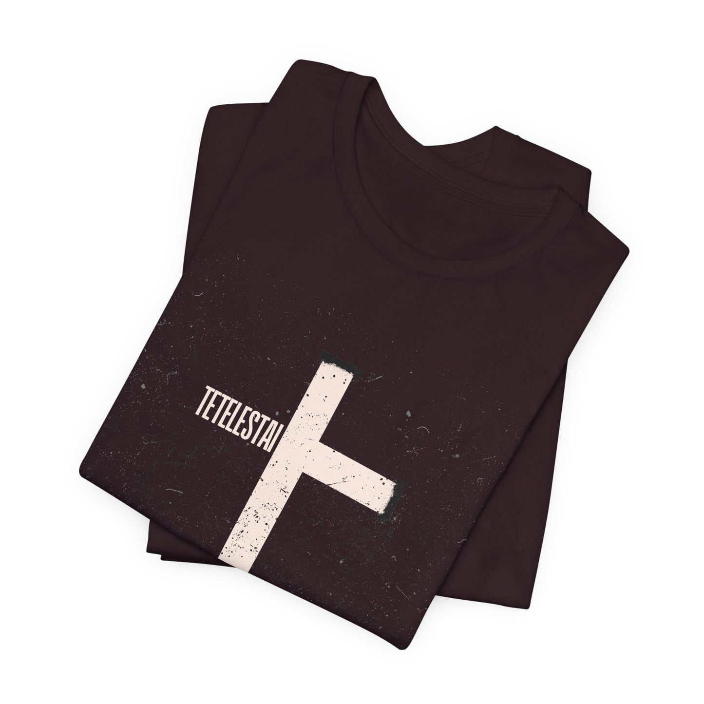 "Tetelestai" Distressed Cross Tee – Faith Worn Boldly