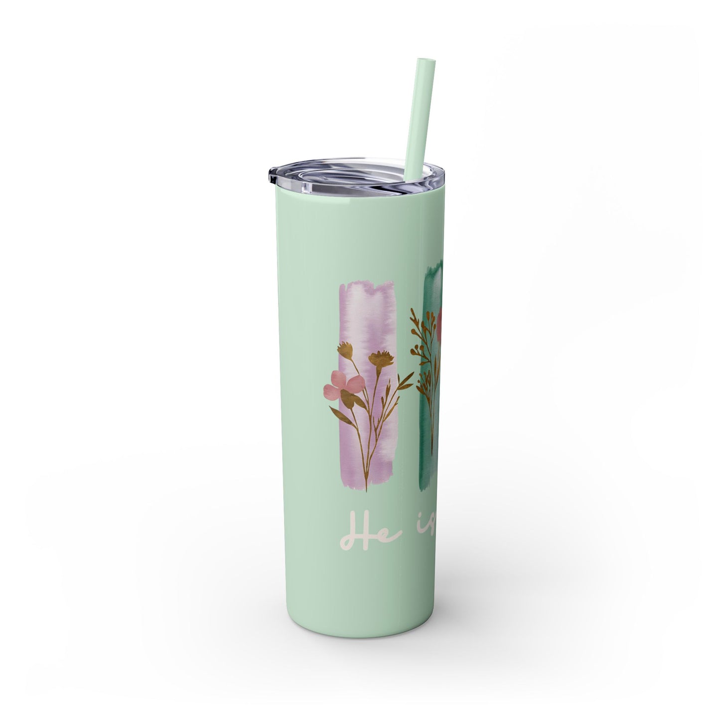 Floral Inspirational Skinny Tumbler with Straw - 20oz - Perfect for Gifts & Daily Use