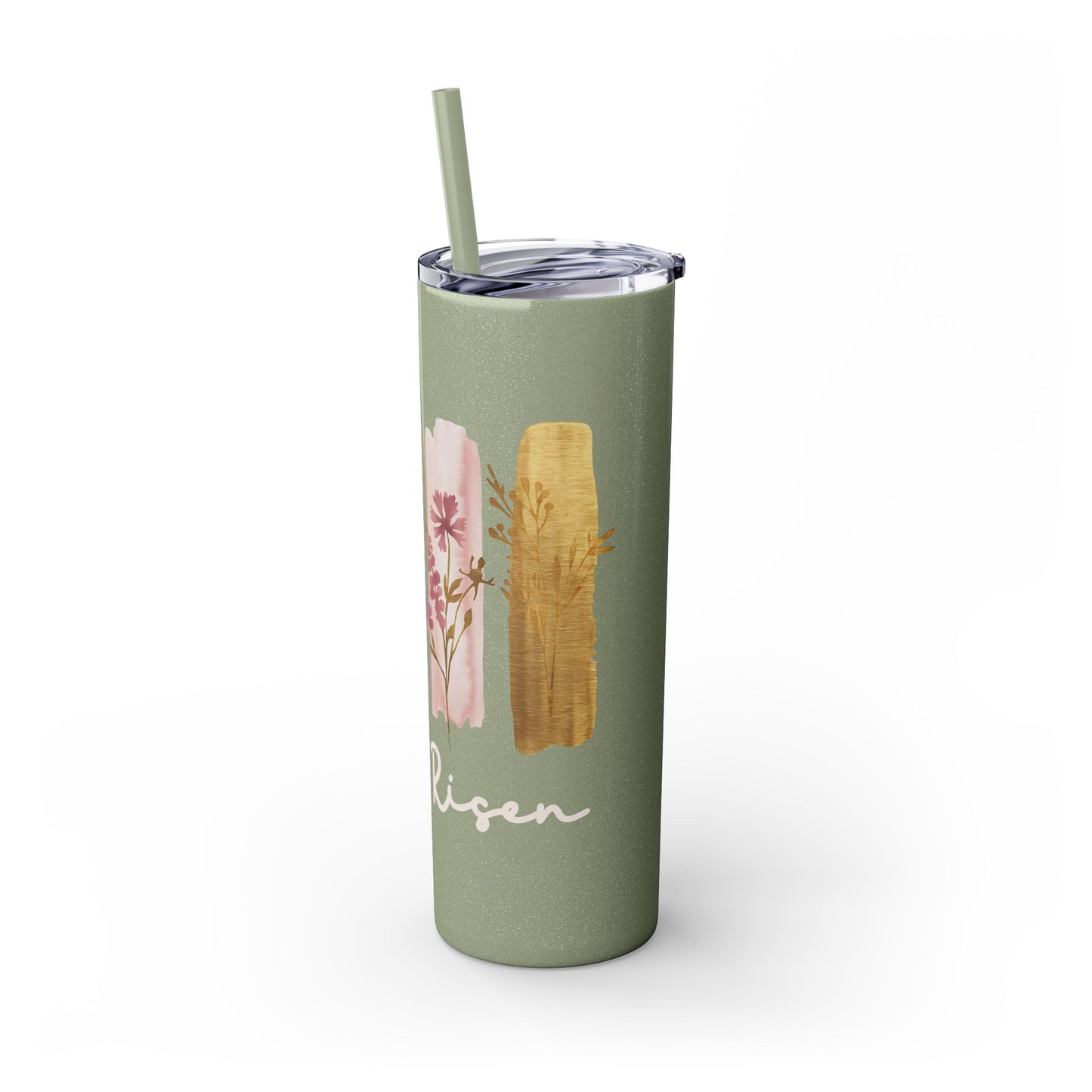 Floral Inspirational Skinny Tumbler with Straw - 20oz - Perfect for Gifts & Daily Use