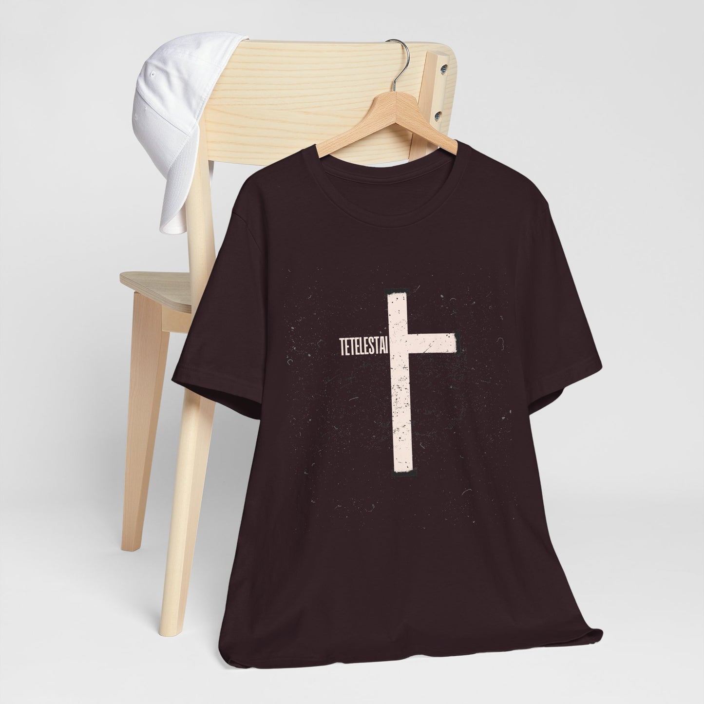 "Tetelestai" Distressed Cross Tee – Faith Worn Boldly