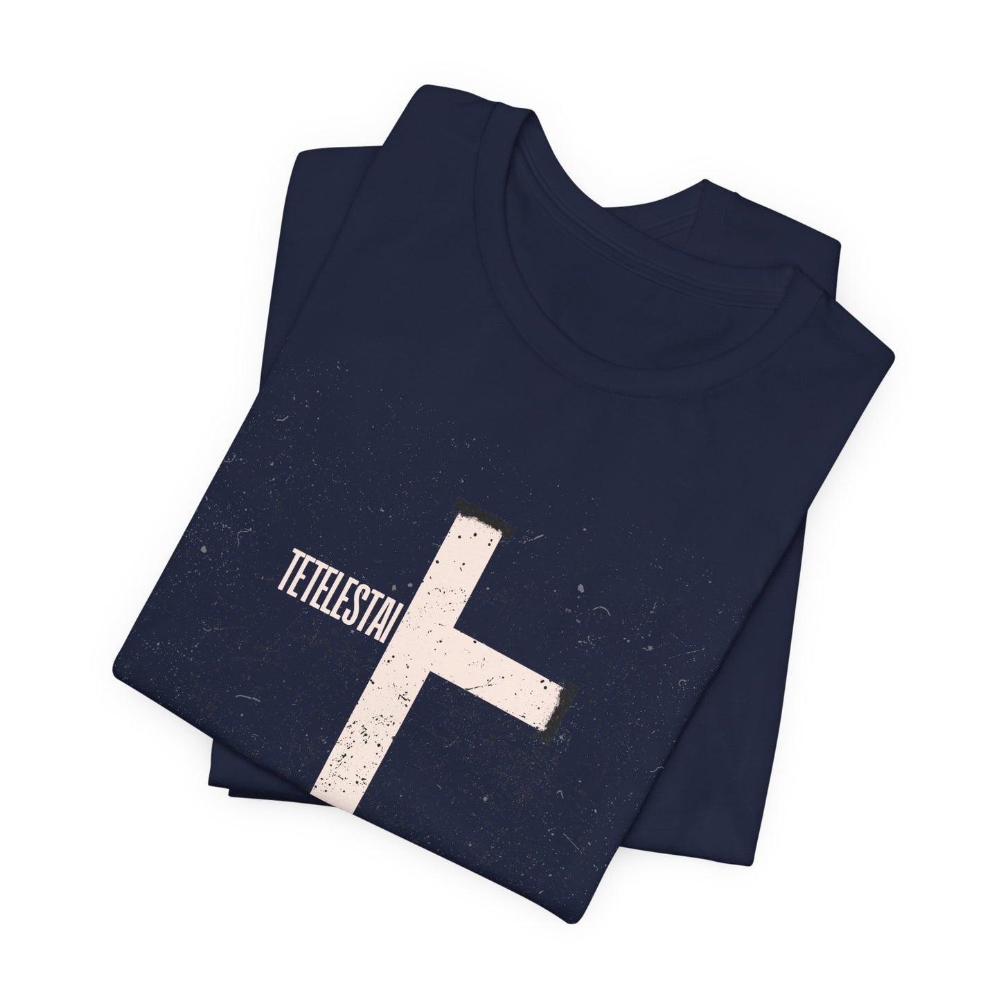 "Tetelestai" Distressed Cross Tee – Faith Worn Boldly