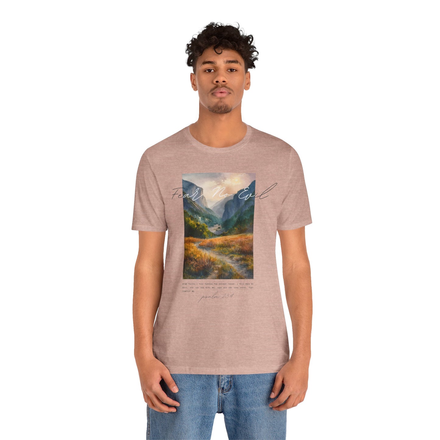 "Fear No Evil" Christian Tee | Psalm 23:4 Inspirational Shirt | Faith-Based Landscape Graphic Tee