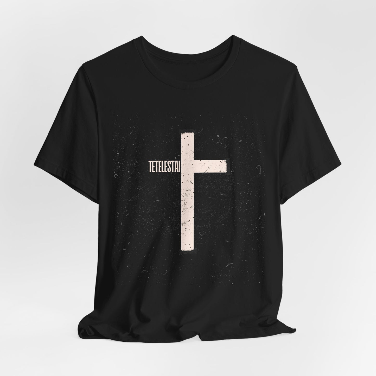 "Tetelestai" Distressed Cross Tee – Faith Worn Boldly