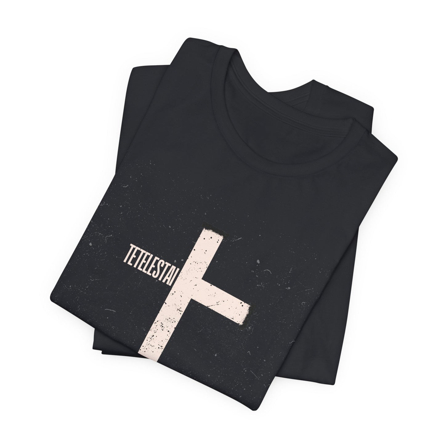 "Tetelestai" Distressed Cross Tee – Faith Worn Boldly