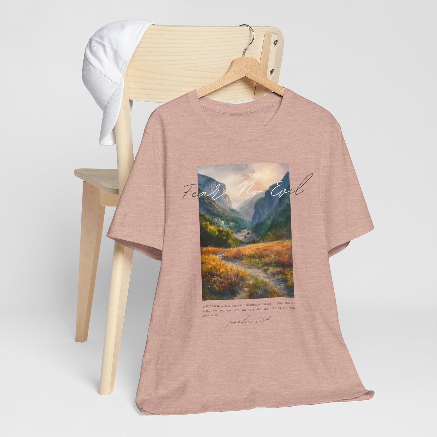 "Fear No Evil" Christian Tee | Psalm 23:4 Inspirational Shirt | Faith-Based Landscape Graphic Tee