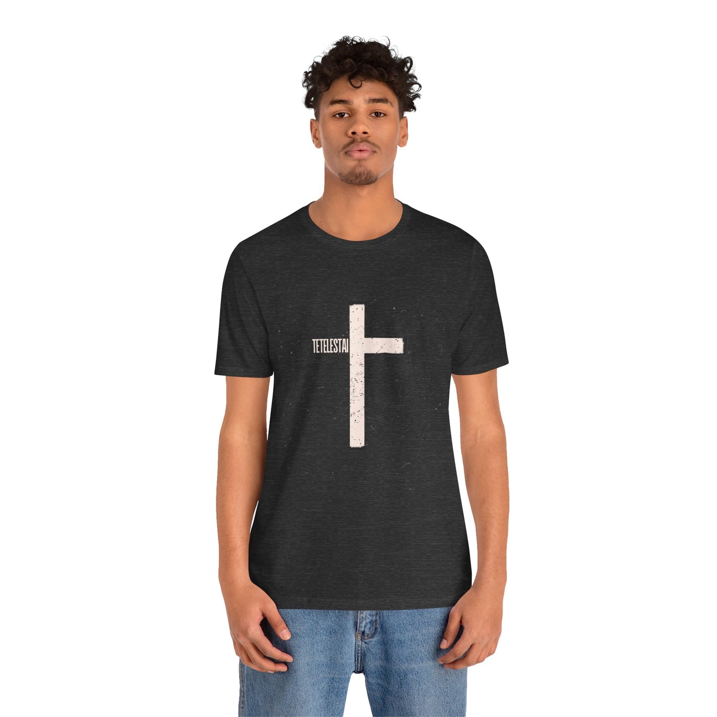 "Tetelestai" Distressed Cross Tee – Faith Worn Boldly