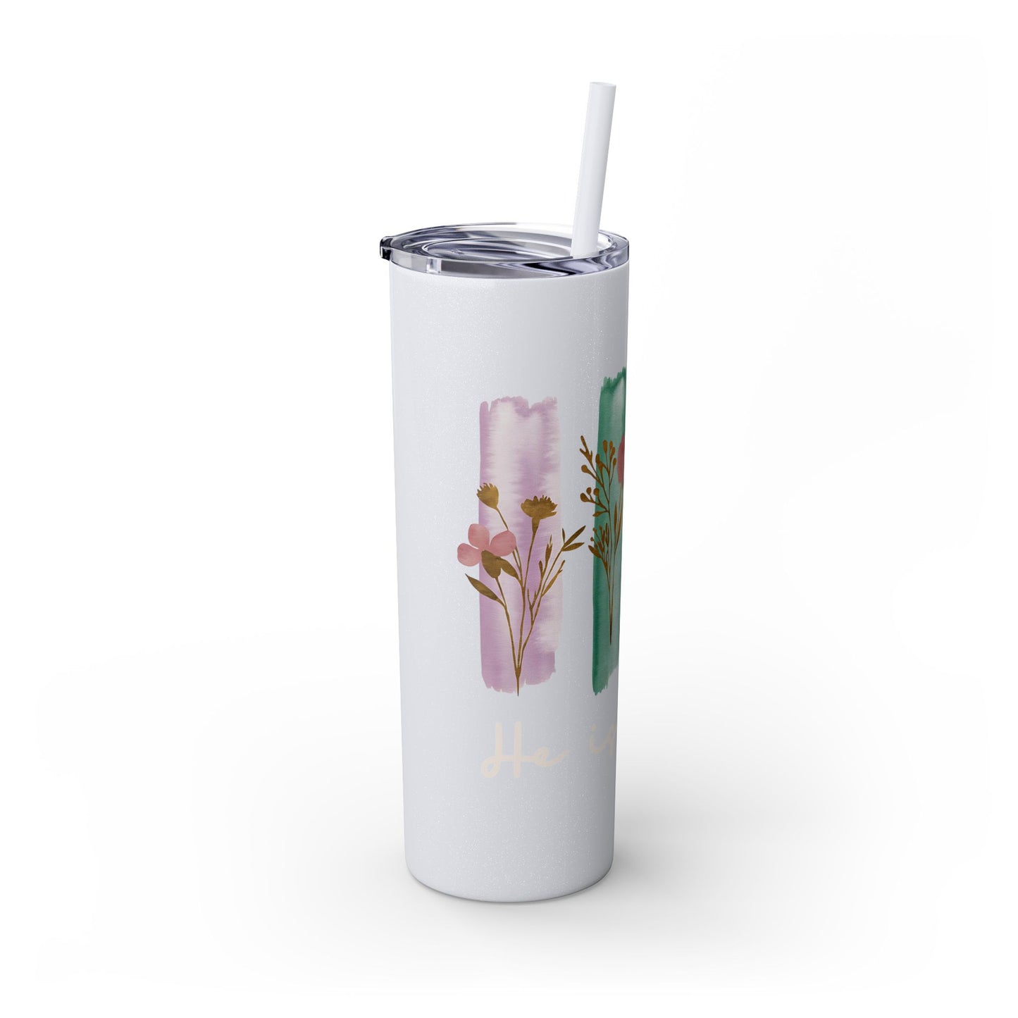 Floral Inspirational Skinny Tumbler with Straw - 20oz - Perfect for Gifts & Daily Use