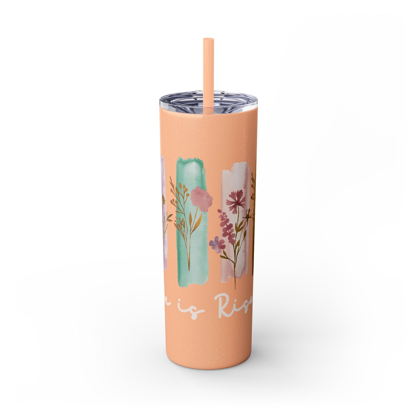 Floral Inspirational Skinny Tumbler with Straw - 20oz - Perfect for Gifts & Daily Use
