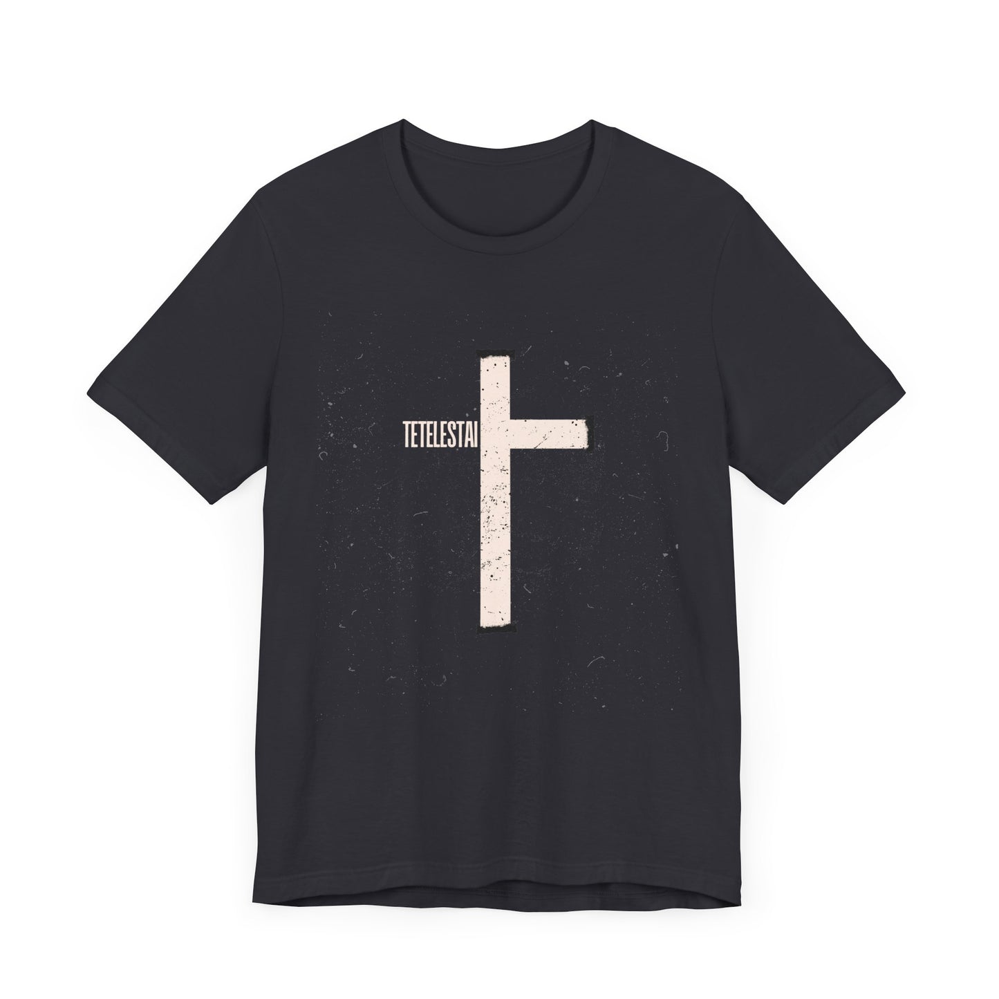 "Tetelestai" Distressed Cross Tee – Faith Worn Boldly