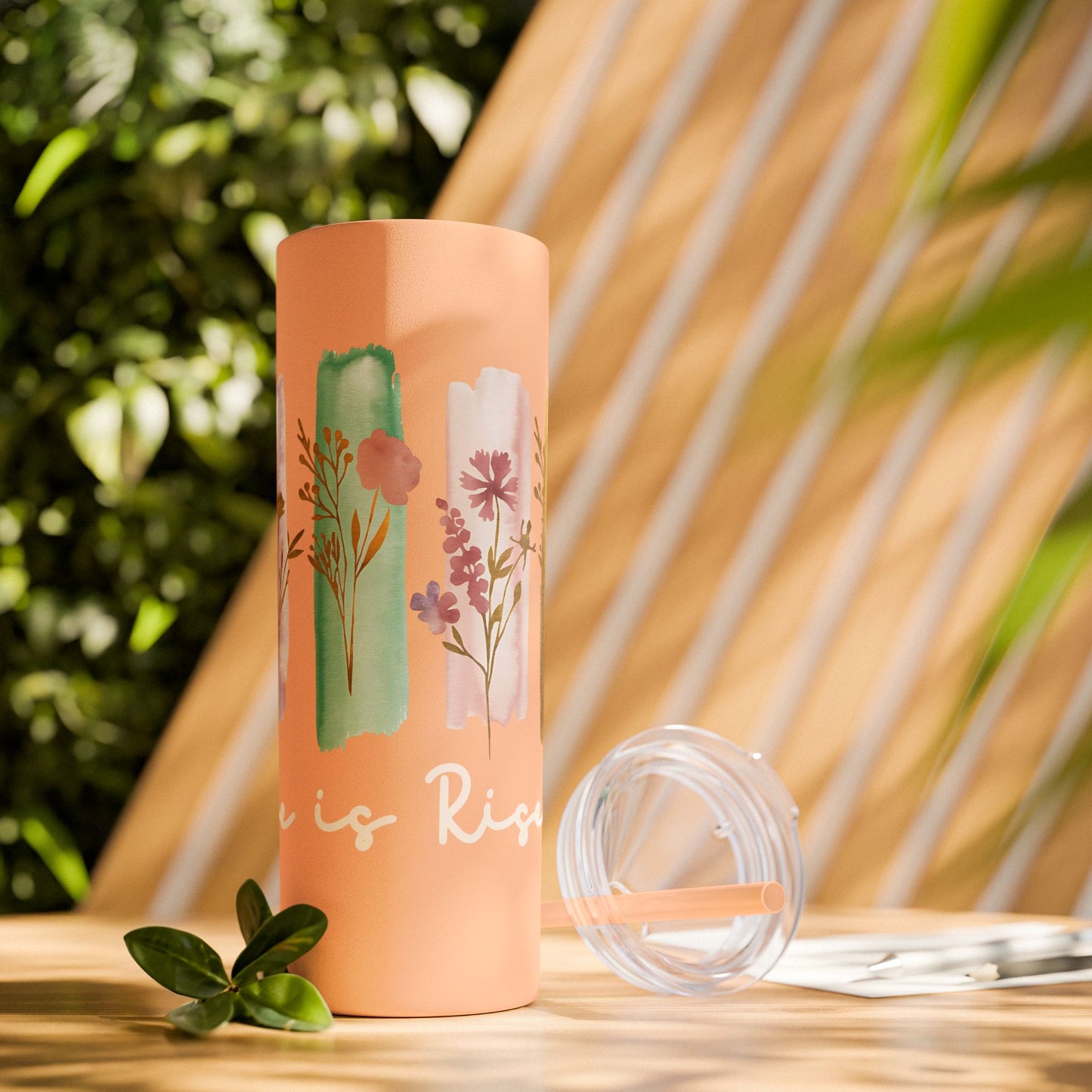 Floral Inspirational Skinny Tumbler with Straw - 20oz - Perfect for Gifts & Daily Use