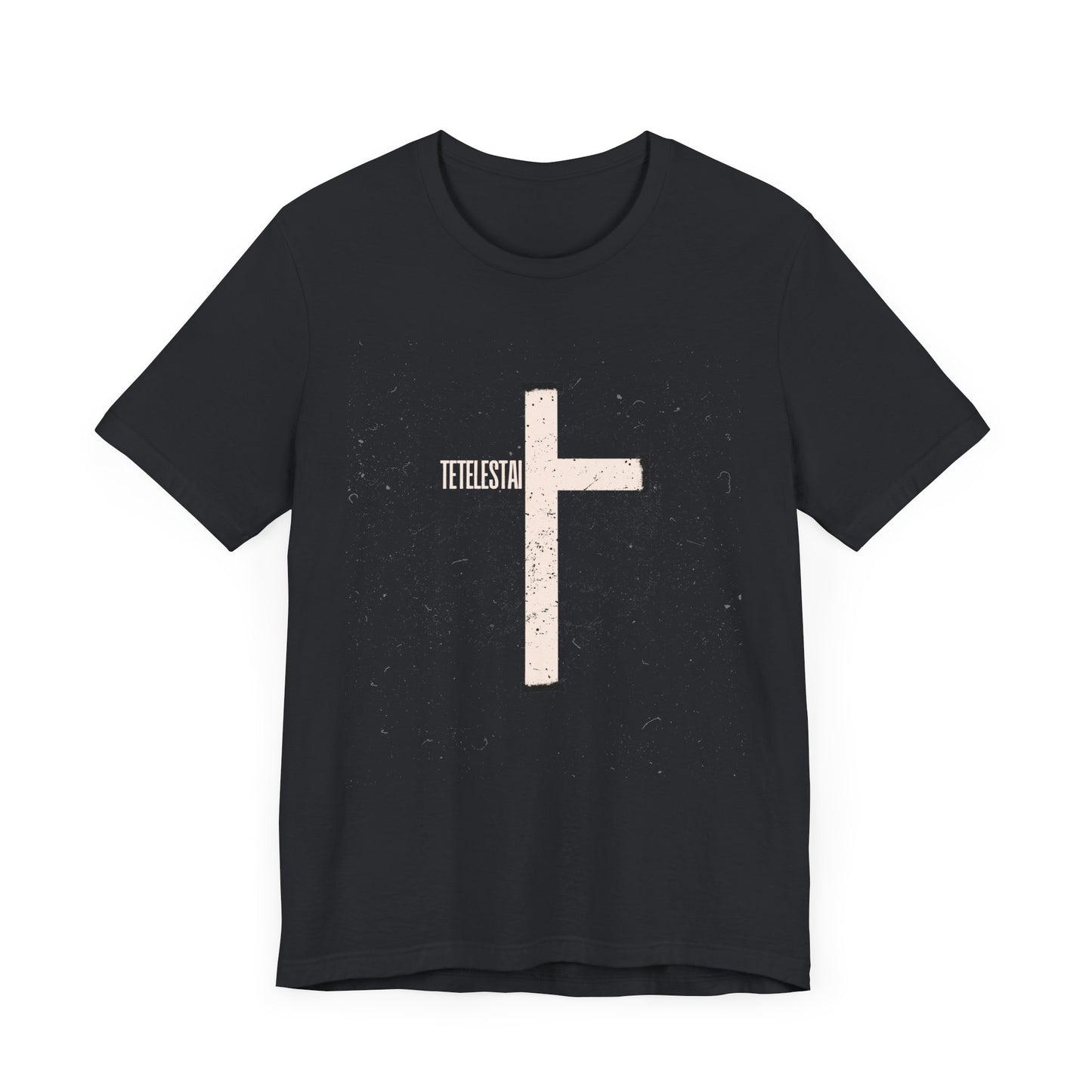 "Tetelestai" Distressed Cross Tee – Faith Worn Boldly