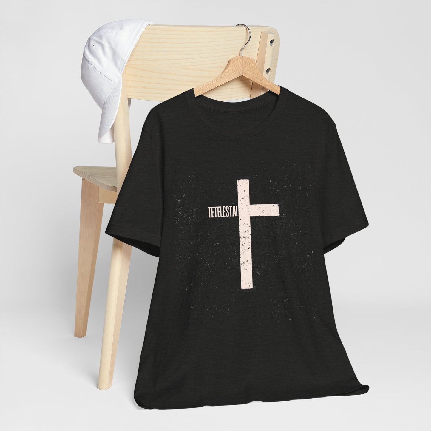 "Tetelestai" Distressed Cross Tee – Faith Worn Boldly