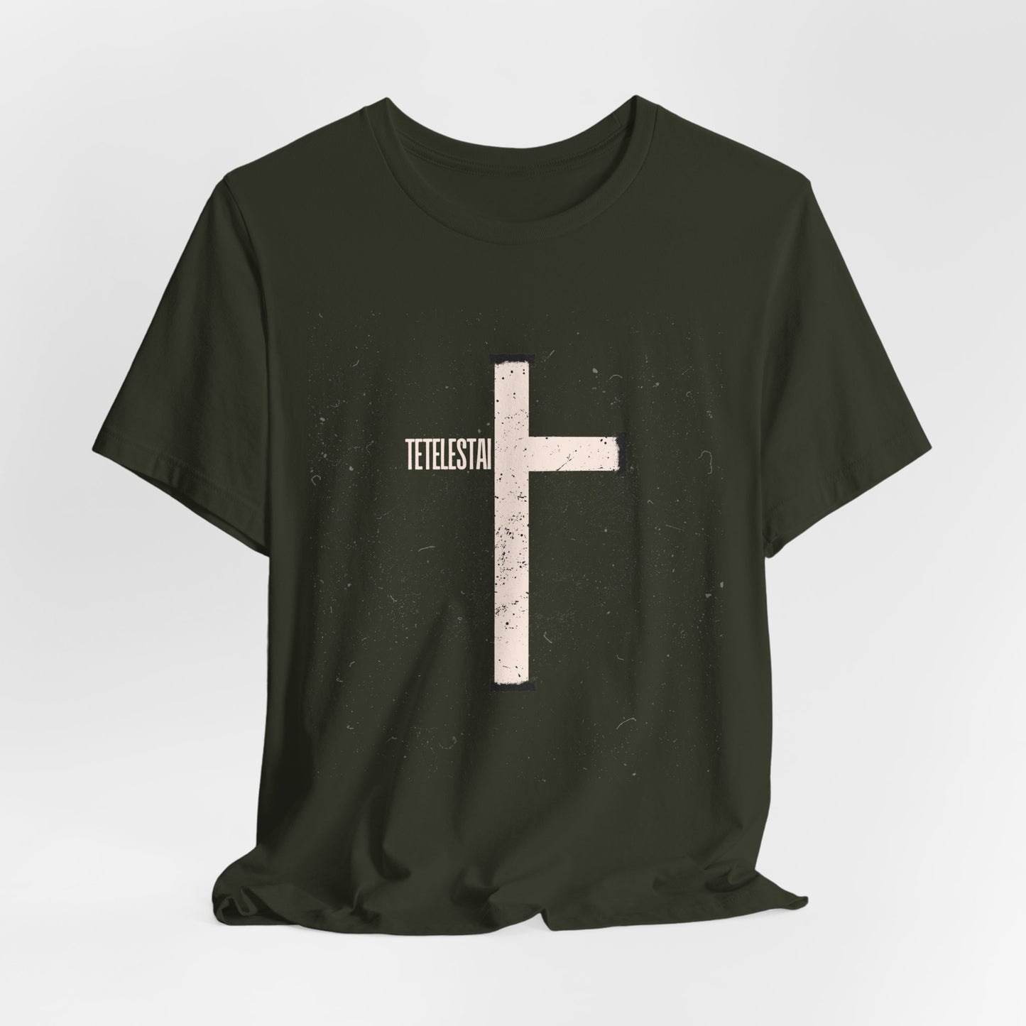 "Tetelestai" Distressed Cross Tee – Faith Worn Boldly