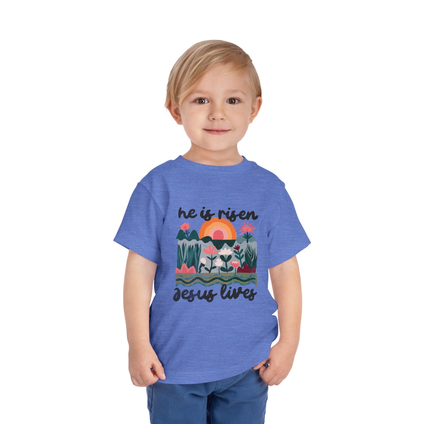 Toddler Short Sleeve Tee - "He is Risen, Jesus Lives" Inspirational Design