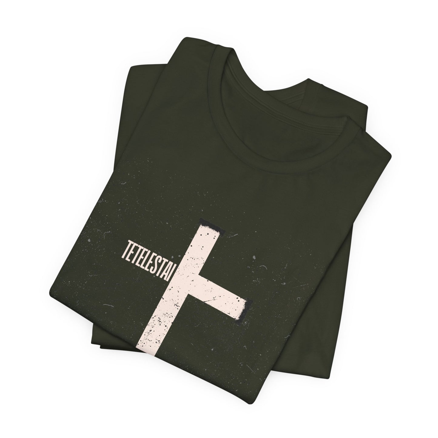 "Tetelestai" Distressed Cross Tee – Faith Worn Boldly