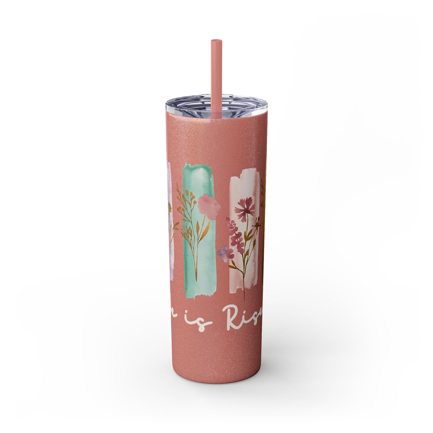 Floral Inspirational Skinny Tumbler with Straw - 20oz - Perfect for Gifts & Daily Use