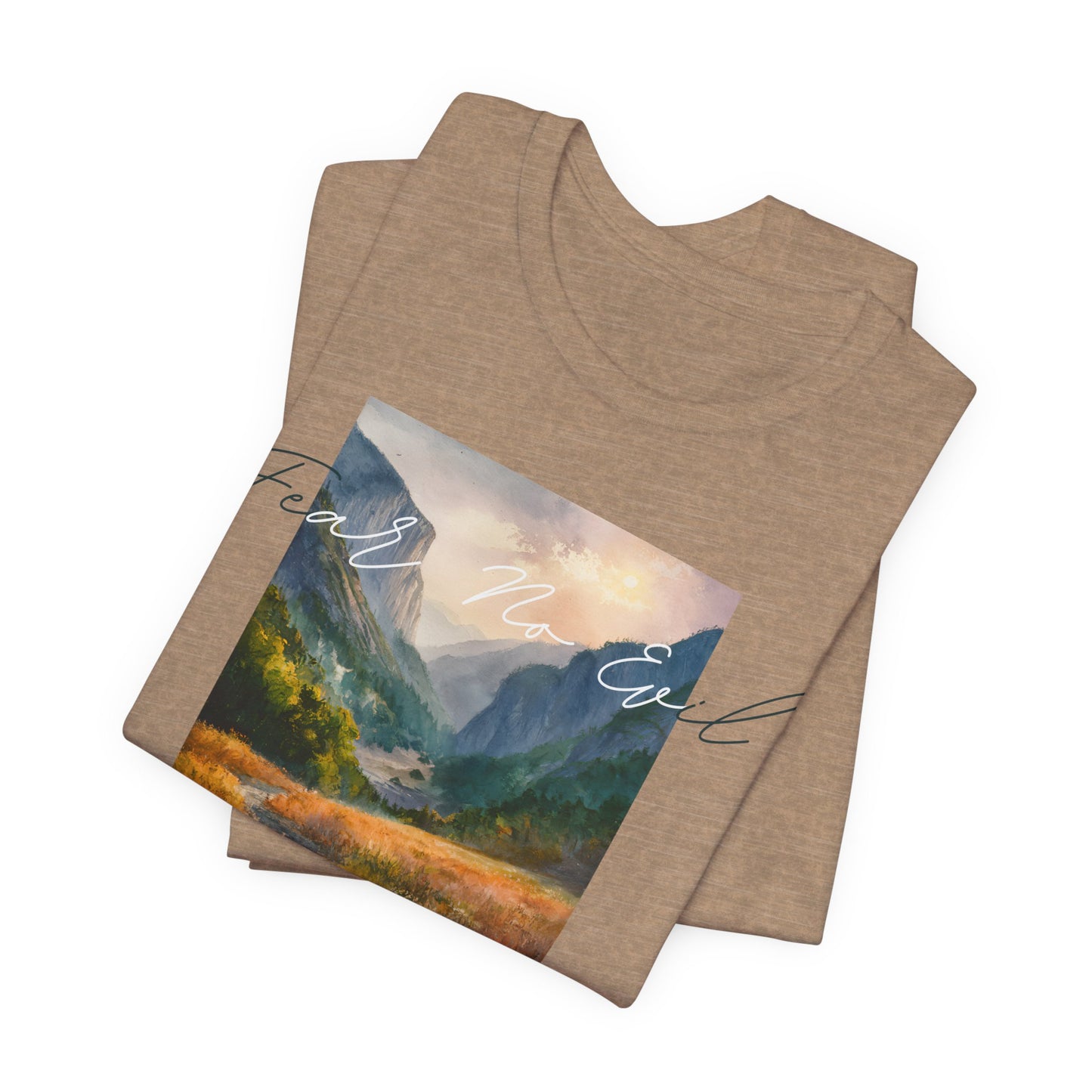 "Fear No Evil" Christian Tee | Psalm 23:4 Inspirational Shirt | Faith-Based Landscape Graphic Tee